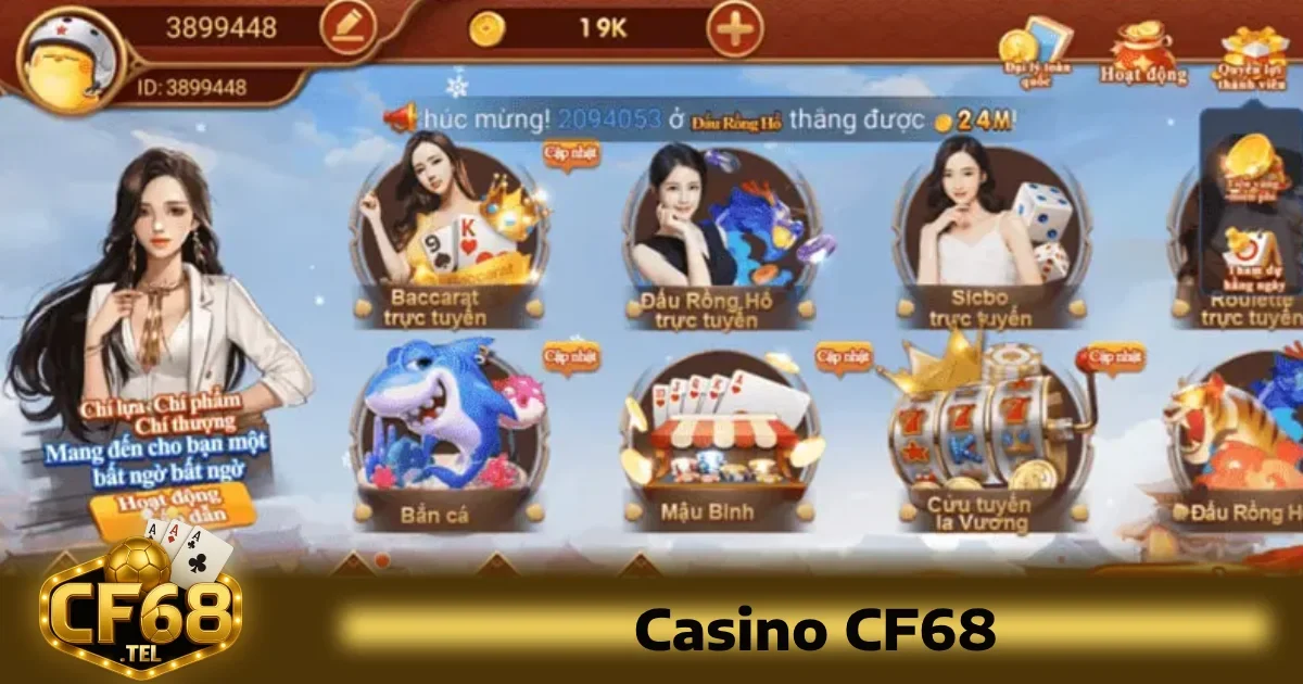 Giao diện của Casino CF68 được thiết kế theo phong cách hiện đại, tối giản nhưng rất thu hút